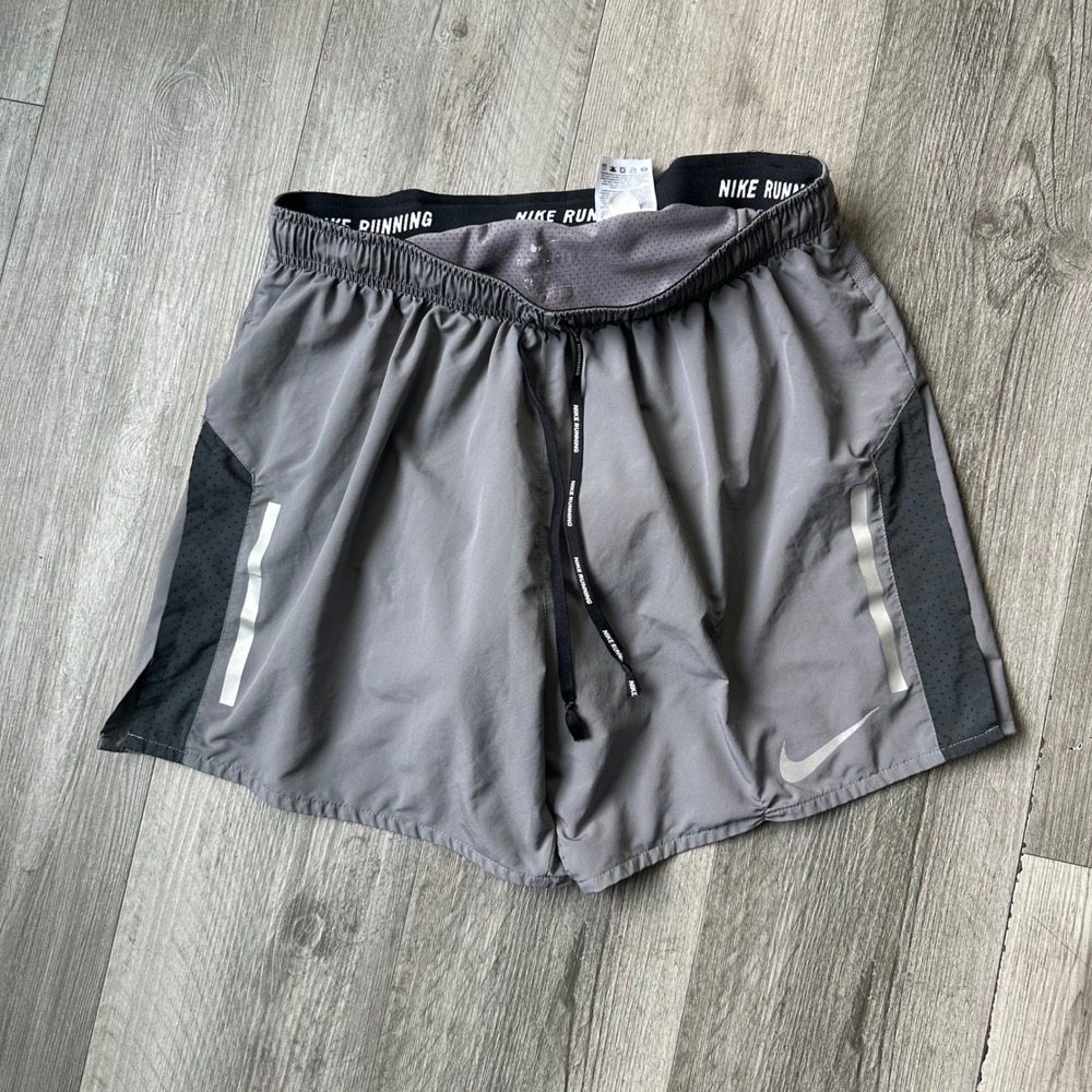 Nike Running Shorts Men's L Grey Built-In Briefs Mesh Reflective